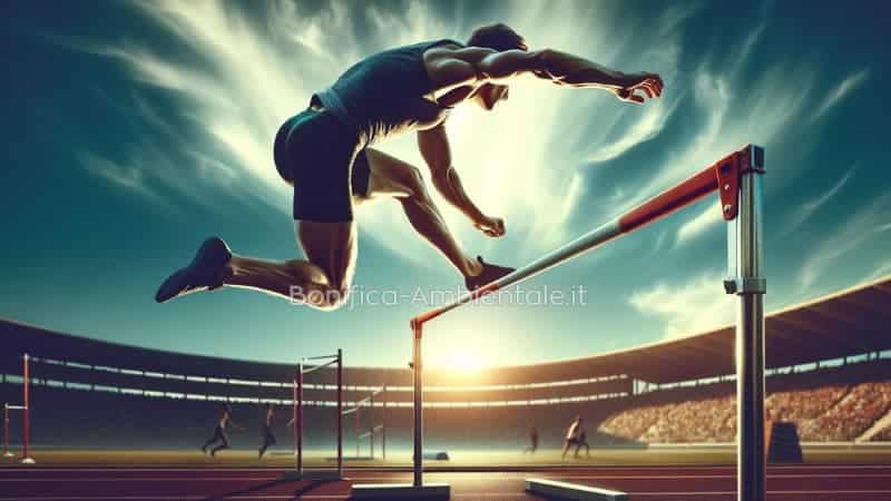 atleta che supera la barra in un salto