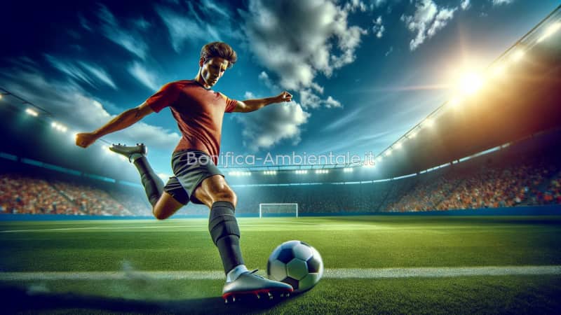 calciatore colpisce il pallone per un tiro in porta