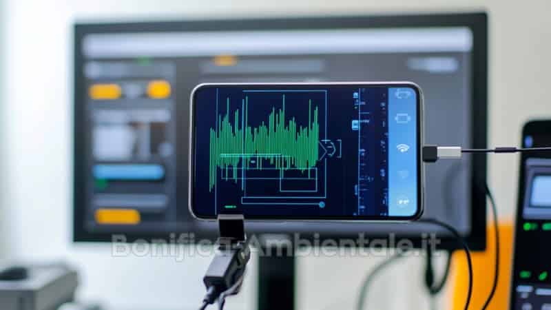 Un tecnico Polinet S.r.l. esegue un'analisi forense approfondita di uno smartphone per il rilevamento di software spia e altre minacce elettroniche.